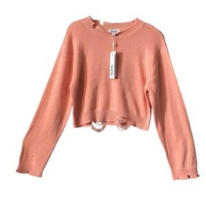 Revolve 525 America‎ Distressed Cutout Cropped Knit Sweater Coral Pink Size Lg